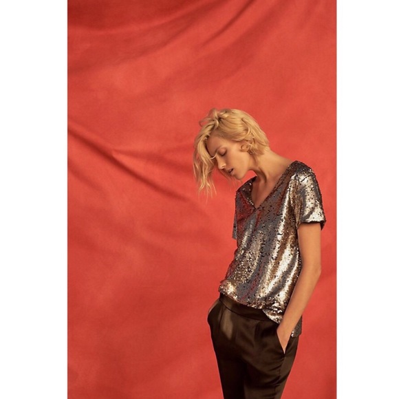 Anthropologie Silver Sequin top - Picture 2 of 8